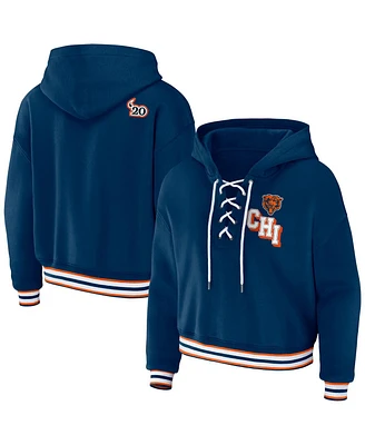 Women's Wear by Erin Andrews Navy Chicago Bears Lace-Up Pullover Hoodie