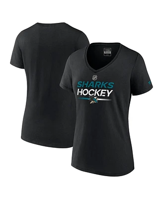 Women's Fanatics Black San Jose Sharks Authentic Pro V-Neck T-shirt