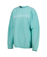 Women's Pressbox Mint Distressed Michigan Wolverines Comfy Cord Bar Print Pullover Sweatshirt