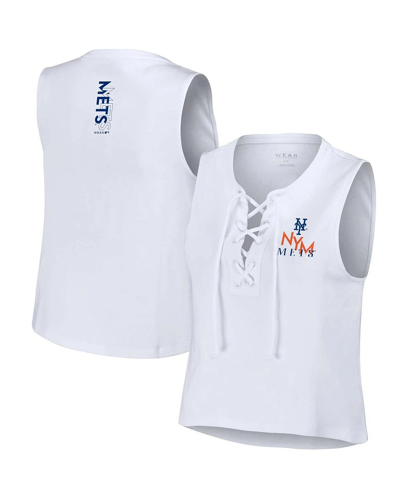 Women's Wear by Erin Andrews White New York Mets Lace-Up Tank Top