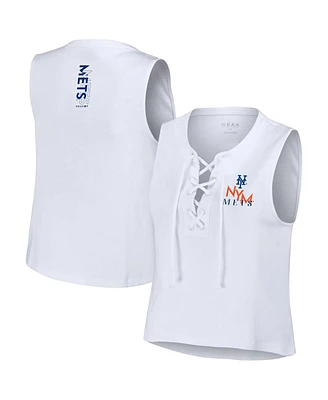 Women's Wear by Erin Andrews White New York Mets Lace-Up Tank Top