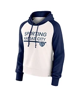 Women's Fanatics White Sporting Kansas City Free Kick Fleece Raglan Pullover Hoodie