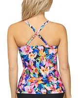 Island Escape Women's Tahiti Floral-Print Ruffled Tankini Top, Created for Macy's