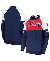 Women's Starter Navy, Red Cleveland Guardians Baseline Raglan Pullover Sweatshirt