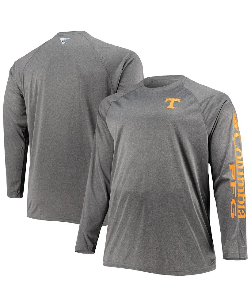 Men's Columbia Charcoal Tennessee Volunteers Big and Tall Terminal Tackle Omni-Shade Long Sleeve Raglan T-shirt