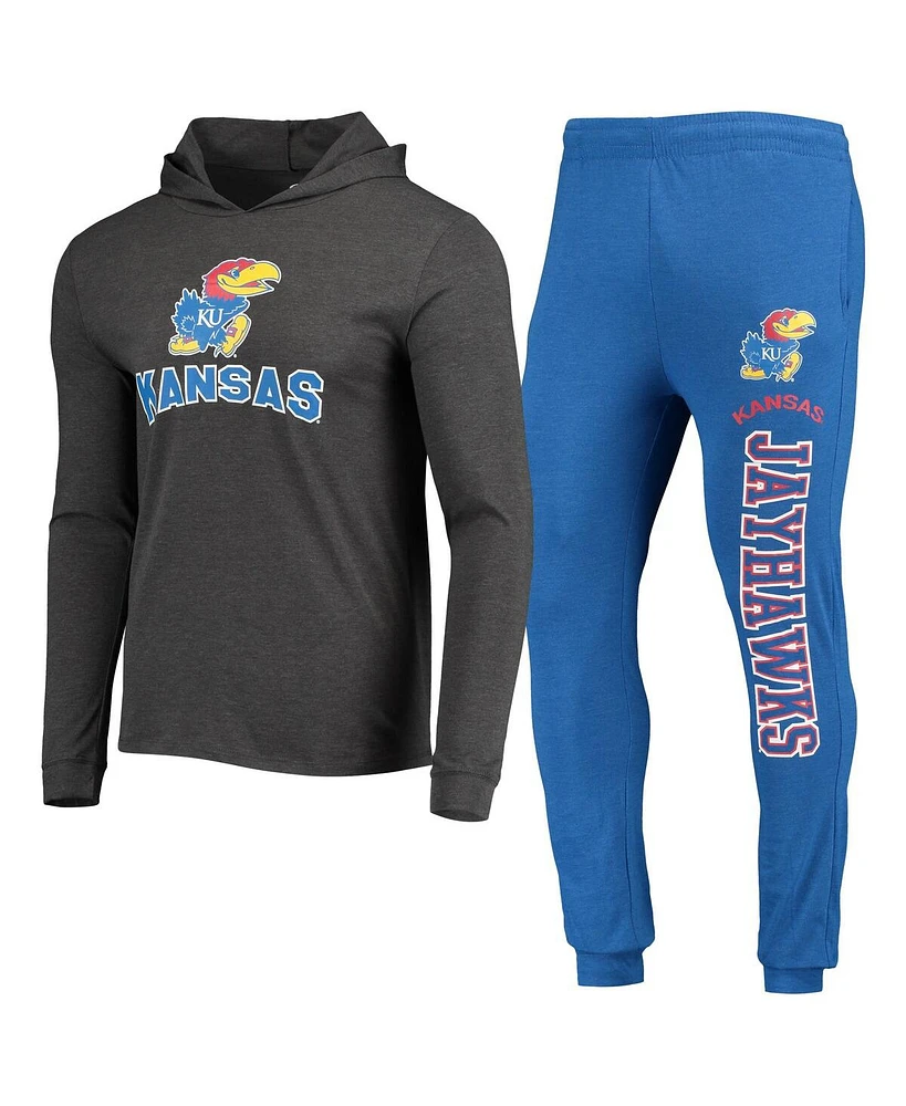 Men's Concepts Sport Royal, Heather Charcoal Kansas Jayhawks Meter Long Sleeve Hoodie T-shirt and Jogger Pajama Set