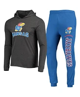 Men's Concepts Sport Royal, Heather Charcoal Kansas Jayhawks Meter Long Sleeve Hoodie T-shirt and Jogger Pajama Set