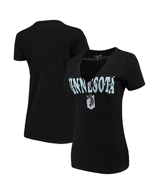 Women's 5th & Ocean by New Era Black Distressed Minnesota United Fc Athletic Baby V-Neck T-shirt