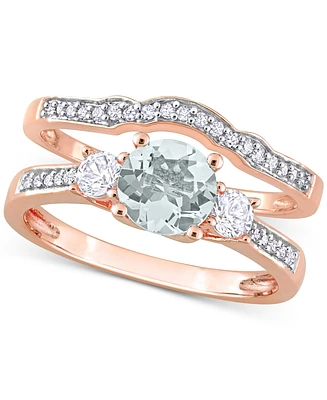 Aquamarine (5/8 ct. t.w.) & Lab-Grown White Sapphire (1/3 Bridal Set 10k Rose Gold