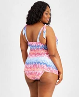 Becca Etc Plus Size Joshua Tree Tie Strap Tankini Top Hipster Bikini Bottoms