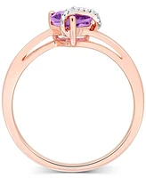 Amethyst (5/8 ct. t.w.) & Diamond Accent Heart Promise Ring 18k Rose Gold Flash-Plated Sterling Silver