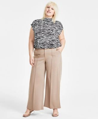 Bar Iii Trendy Plus Size Zebra Print Mock Neck Top High Rise Wide Leg Ponte Knit Pants Created For Macys
