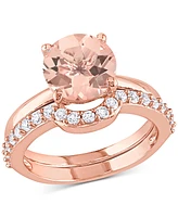 Morganite (1-3/4 ct. t.w.) & Lab-Grown White Sapphire (3/8 Bridal Set 10k Rose Gold