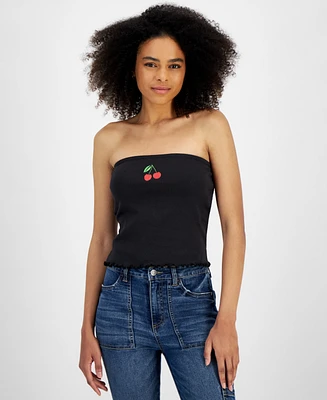 Rebellious One Juniors' Cherry Graphic Ribbed Tube Top