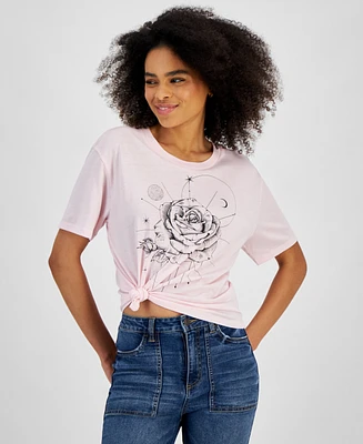 Rebellious One Juniors' Rose Graphic Crewneck T-Shirt