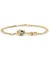 Effy Multicolor Diamond (1/2 ct. t.w.) & Emerald (1/20 ct. t.w.) Panther Head Link Bracelet in 14k Gold