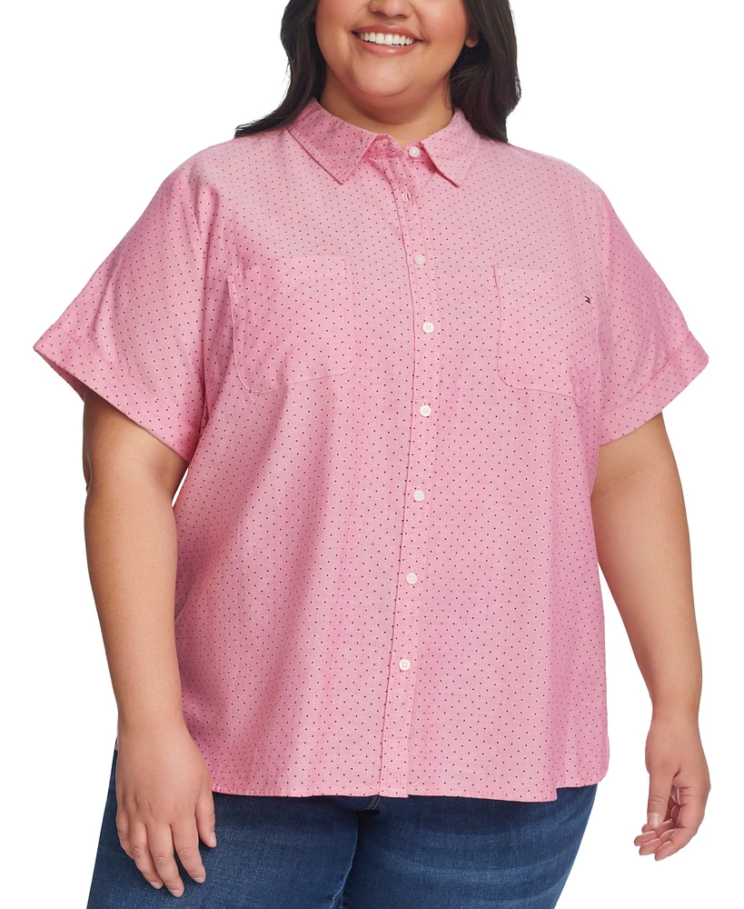 Tommy Hilfiger Plus Size Cotton Pin-Dot Camp Shirt