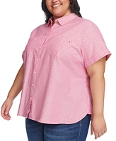 Tommy Hilfiger Plus Size Cotton Pin-Dot Camp Shirt