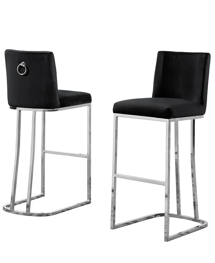 Best Quality Furniture 20" L x 16" W x 41" H Velvet Barstools with Chrome Base, Set of 2