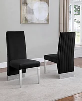 Best Quality Furniture 26" L x 20" W 42" H Velvet Side Chairs with Line Tufted Back and Chrome Legs, Set of 2