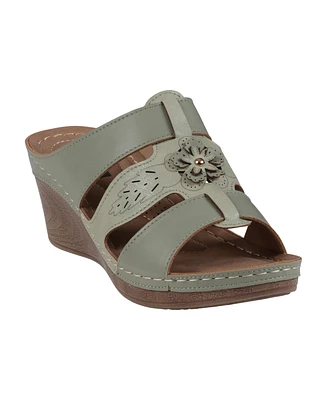 Gc Shoes Women's Spring Triple Band Flower Wedge Sandals