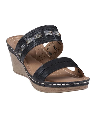 Gc Shoes Women's Mariah Double Band Slip-On Wedge Sandals