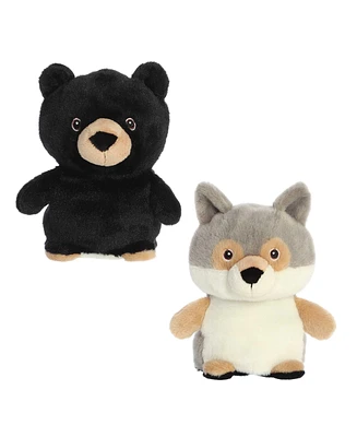 Aurora Small Reversible Eco Pairs: Black Bear and Wolf Eco Nation Eco-Friendly Plush Toy Grey 6.5"