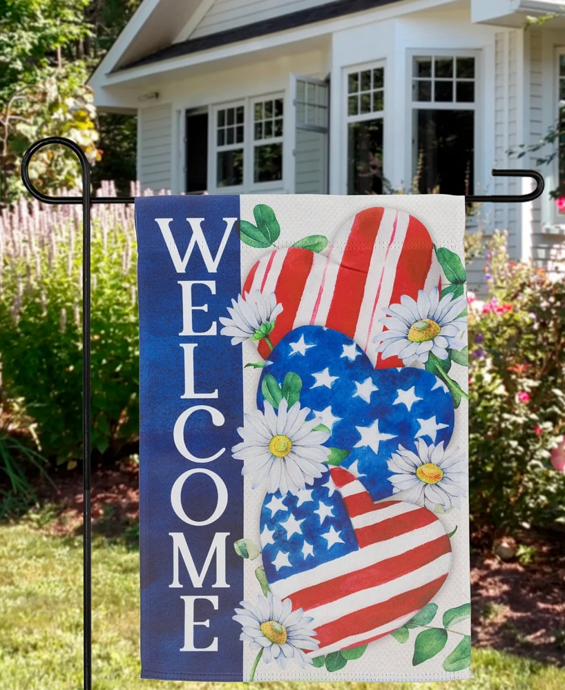 Northlight Stars and Stripes Hearts "Welcome" Americana Outdoor Garden Flag, 18" x 12.5"