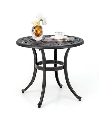 Costway 24" Patio Side Table with Adjustable Footpads Round Cast Aluminum End Table