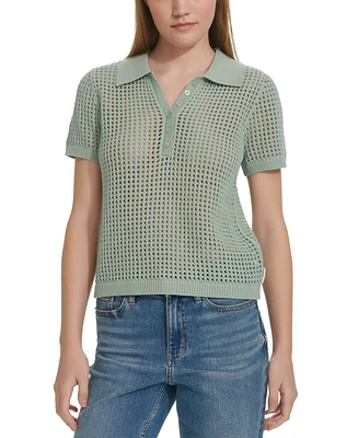 Calvin Klein Jeans Women's Open-Stitch Short-Sleeve Polo Top