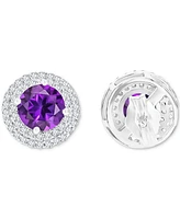 Amethyst (1-1/2 ct. t.w.) & Lab-Grown White Sapphire (1/2 Halo Birthstone Stud Earrings Sterling Silver (Also Additional Birthstones)
