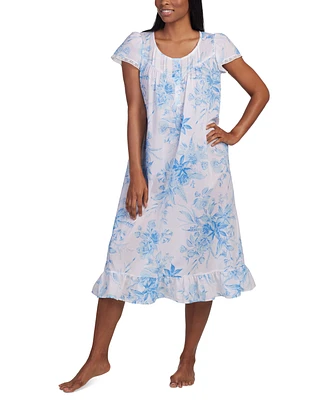 Miss Elaine Women's Cotton Floral Ruffled Nightgown