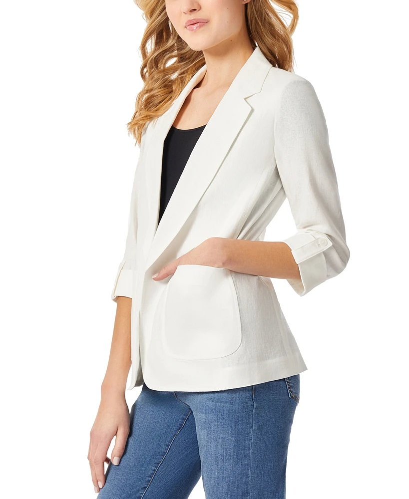 Jones New York Women's Solid Notched-Collar Patch-Pocket Linen Jacket
