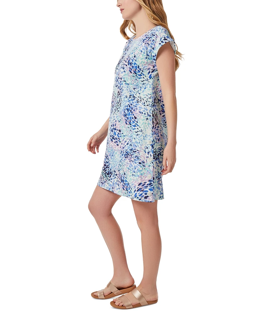 Jones New York Women's Printed Side-Button Cap-Sleeve Swing Dress