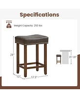 24" Upholstered Bar Stools Set of 2 with Footrests Rubberwood Frame Saddle-shaped
