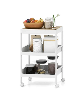 Costway 3 Tier Utility Rolling Cart Rolling Storage Cart with Detachable Tray Top