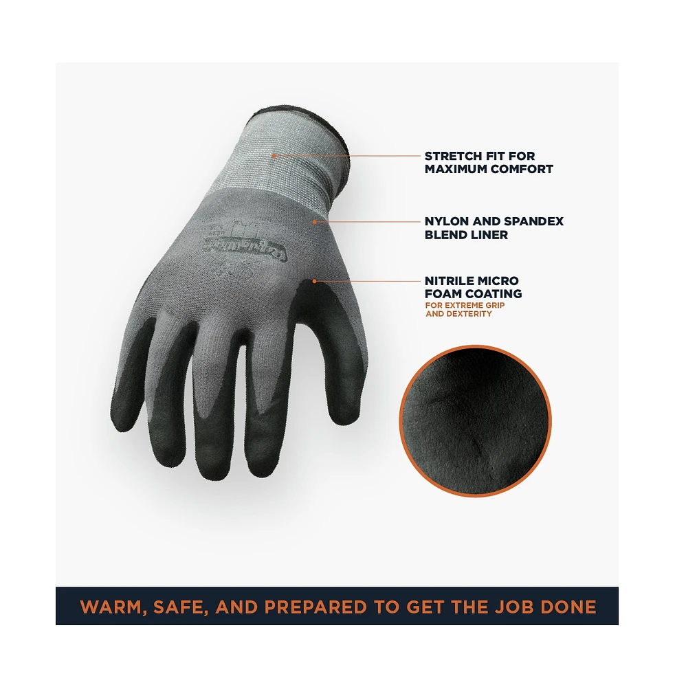 RefrigiWear Men's Nitrile Micro Foam Coated Thin Value Grip Dexterity Glove (Pack of 12 Pairs)