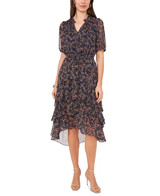 Vince Camuto Women's Printed Puff-Sleeve Tiered Dress