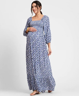 Seraphine Women's Maternity Crepe Shirred Bodice Maxi Dress