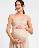 Seraphine Women's Maternity Linen-Blend Button-Front Midi Dress