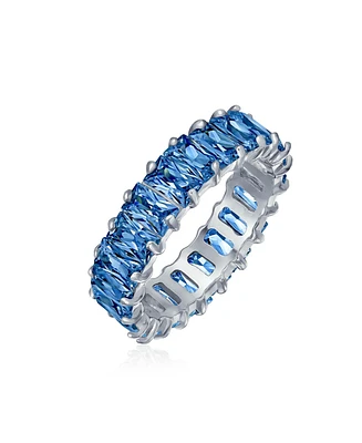 Bling Jewelry Art Deco Style Color Aaa Cz Emerald Cut Cubic Zirconia Eternity Baguette Anniversary Wedding Band Ring For Women .925 Sterling Silver 4M