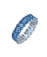 Bling Jewelry Art Deco Style Color Aaa Cz Emerald Cut Cubic Zirconia Eternity Baguette Anniversary Wedding Band Ring For Women .925 Sterling Silver 4M