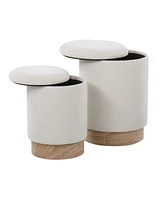 Marla Contemporary Nesting Ottoman Set in Wood and Fabric by Lumisource