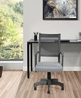 Office Star Deluxe Solid Wood and Cane Back 26.4" x 42" Bankers Chair with Antique-Like Gray Finish Frame and Gray Fabric Seat