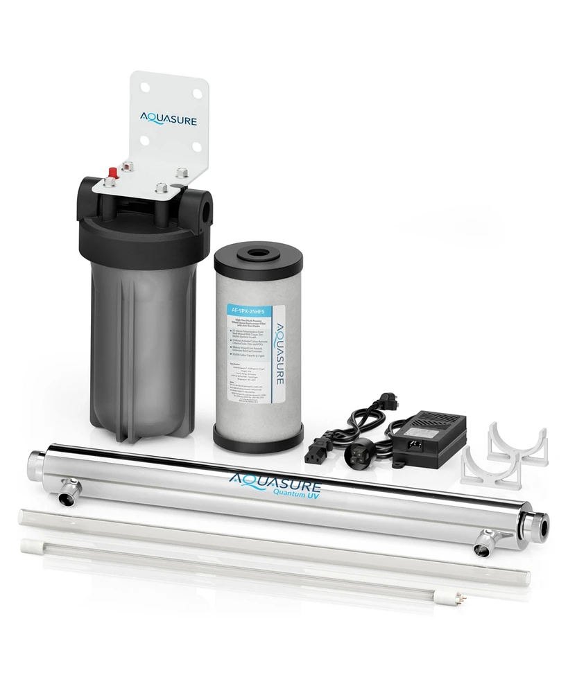 Aquasure Quantum Series | Gpm Ultraviolet Uv-c Light Water Sterilizer System Bundle Kit with Siliphos Scale Inhibiting Pre-Filter