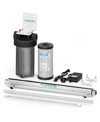 Aquasure Quantum Series | Gpm Ultraviolet Uv-c Light Water Sterilizer System Bundle Kit with Siliphos Scale Inhibiting Pre-Filter