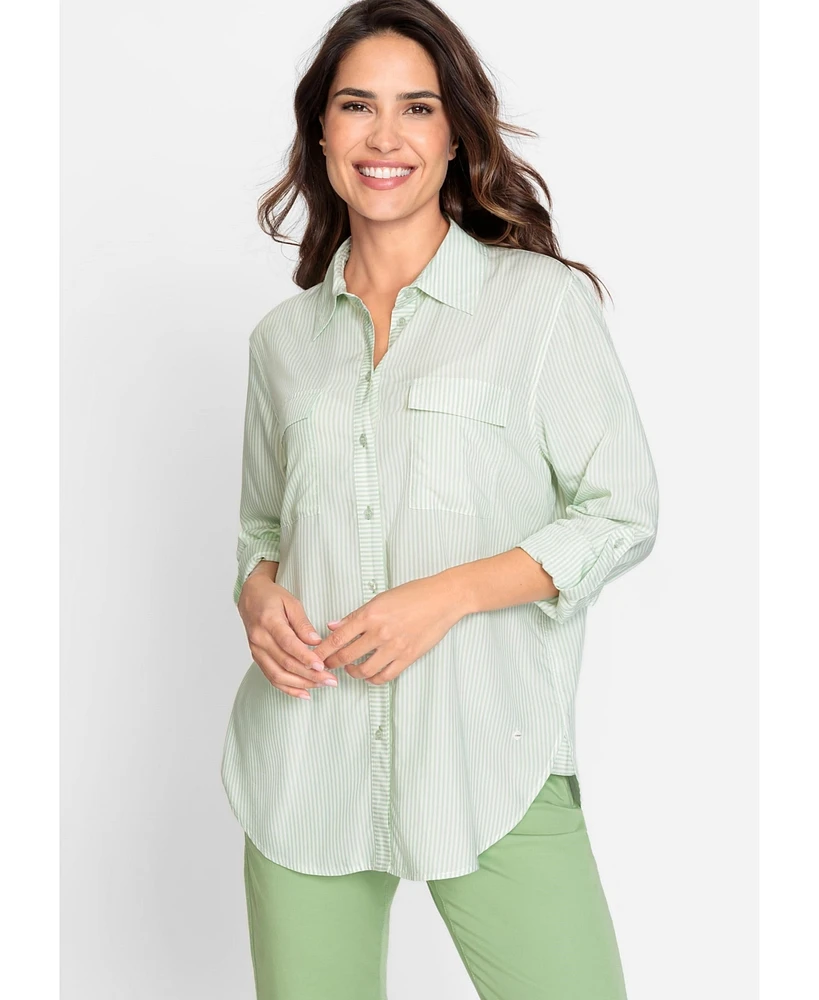 Olsen Women's Striped Shirt with Rolled Tab Sleeve