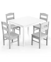 Costway Boys 5 Piece Table & Chair Set Wooden ren Activity