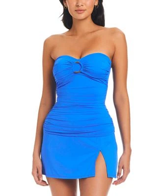 Bleu By Rod Beattie Womens Draped Bandini Top High Waist Swim Skirt