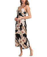 Midnight Bakery Women's Printed V-Neck Satin Nightgown